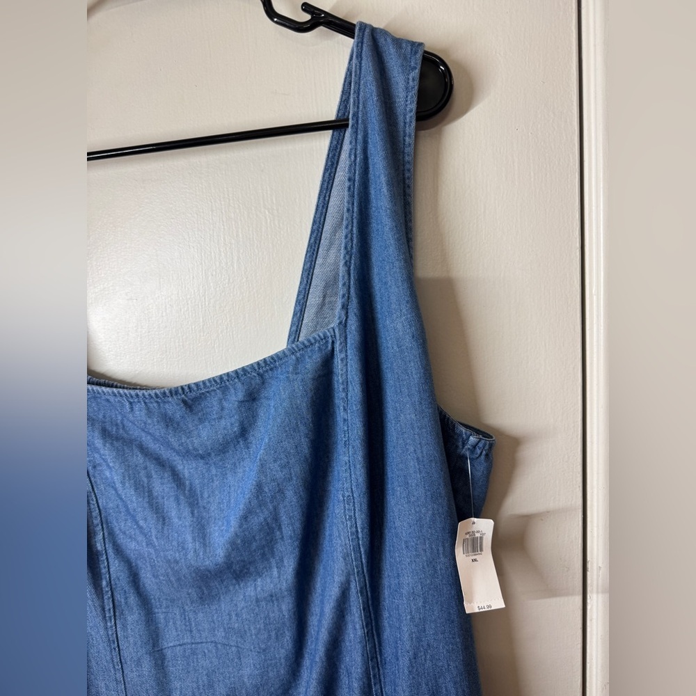 NWT Old Navy Denim Blue Chambray Square Neck 100% Cotton Midi Dress Size XXL - Picture 4 of 12